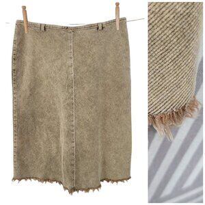 Vintage Y2K Skirt size 10/12 32" Waist Velvet Corduroy Fringe Alt Grunge Tan